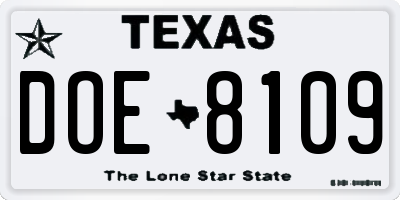 TX license plate DOE8109