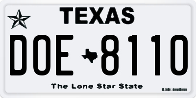 TX license plate DOE8110