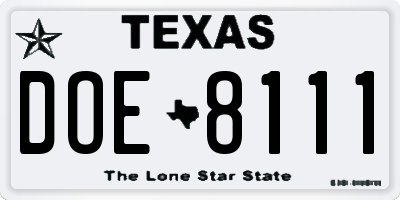 TX license plate DOE8111