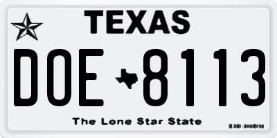 TX license plate DOE8113