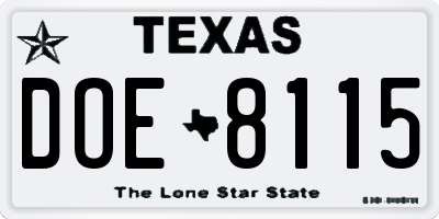 TX license plate DOE8115