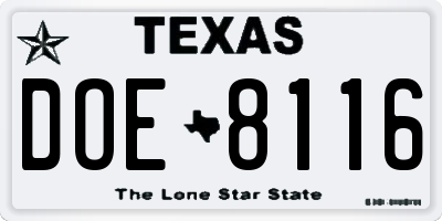 TX license plate DOE8116