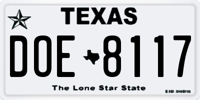 TX license plate DOE8117