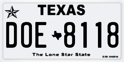 TX license plate DOE8118