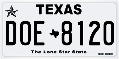 TX license plate DOE8120