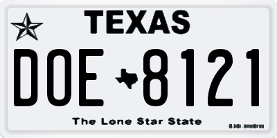 TX license plate DOE8121