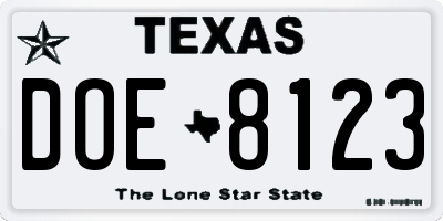 TX license plate DOE8123