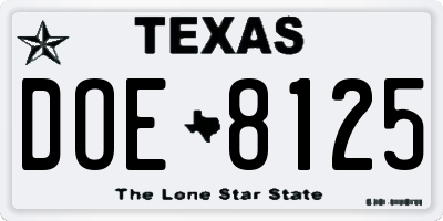 TX license plate DOE8125