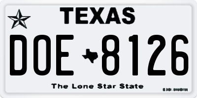 TX license plate DOE8126