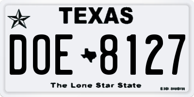 TX license plate DOE8127