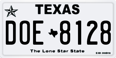TX license plate DOE8128