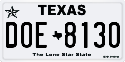 TX license plate DOE8130