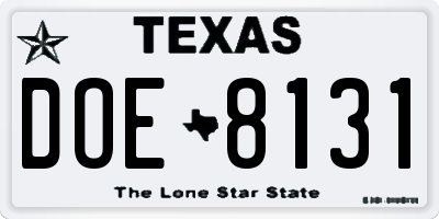 TX license plate DOE8131