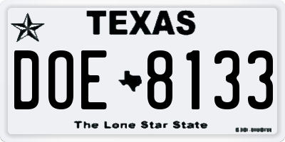 TX license plate DOE8133