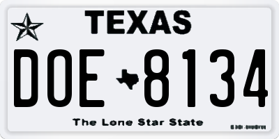 TX license plate DOE8134