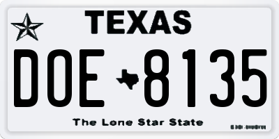 TX license plate DOE8135