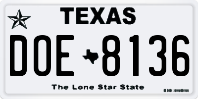 TX license plate DOE8136