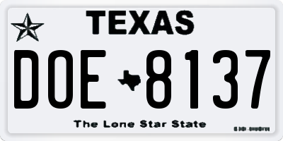 TX license plate DOE8137