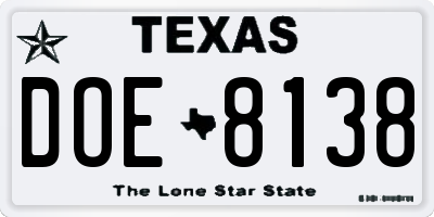 TX license plate DOE8138
