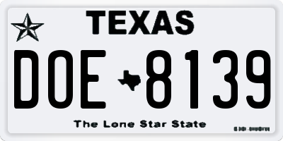 TX license plate DOE8139