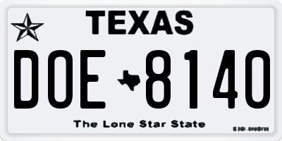 TX license plate DOE8140