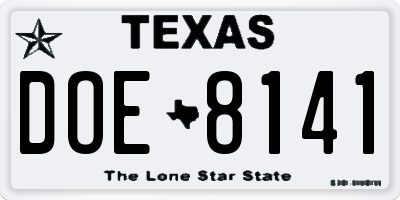 TX license plate DOE8141