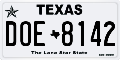 TX license plate DOE8142