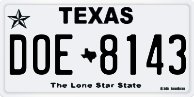 TX license plate DOE8143