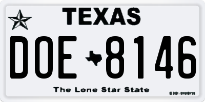 TX license plate DOE8146