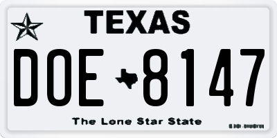 TX license plate DOE8147