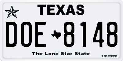 TX license plate DOE8148