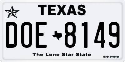 TX license plate DOE8149