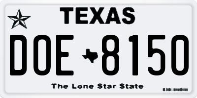 TX license plate DOE8150