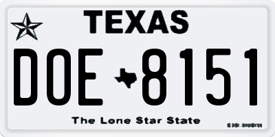 TX license plate DOE8151