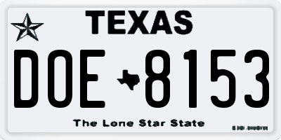 TX license plate DOE8153
