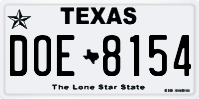 TX license plate DOE8154