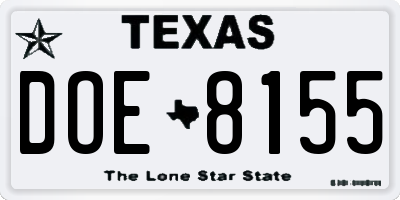 TX license plate DOE8155