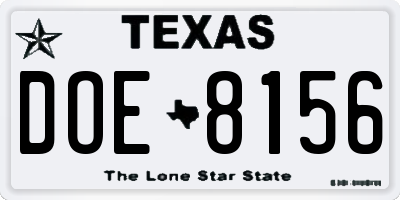 TX license plate DOE8156