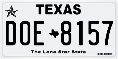 TX license plate DOE8157