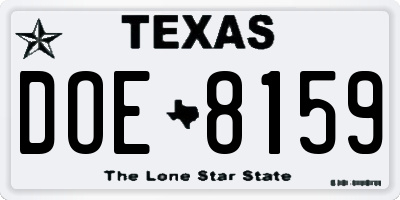 TX license plate DOE8159