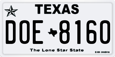 TX license plate DOE8160
