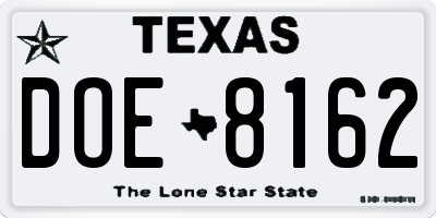 TX license plate DOE8162