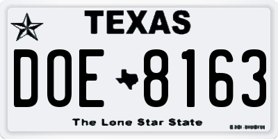 TX license plate DOE8163