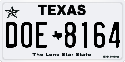TX license plate DOE8164