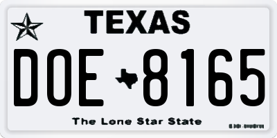 TX license plate DOE8165