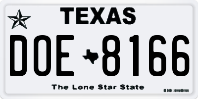 TX license plate DOE8166