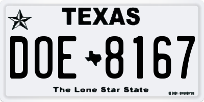 TX license plate DOE8167