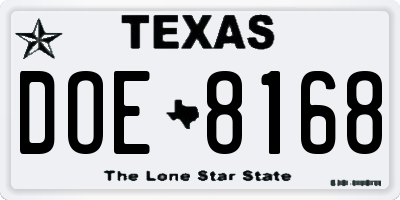TX license plate DOE8168