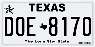 TX license plate DOE8170