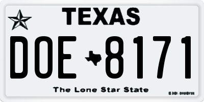 TX license plate DOE8171